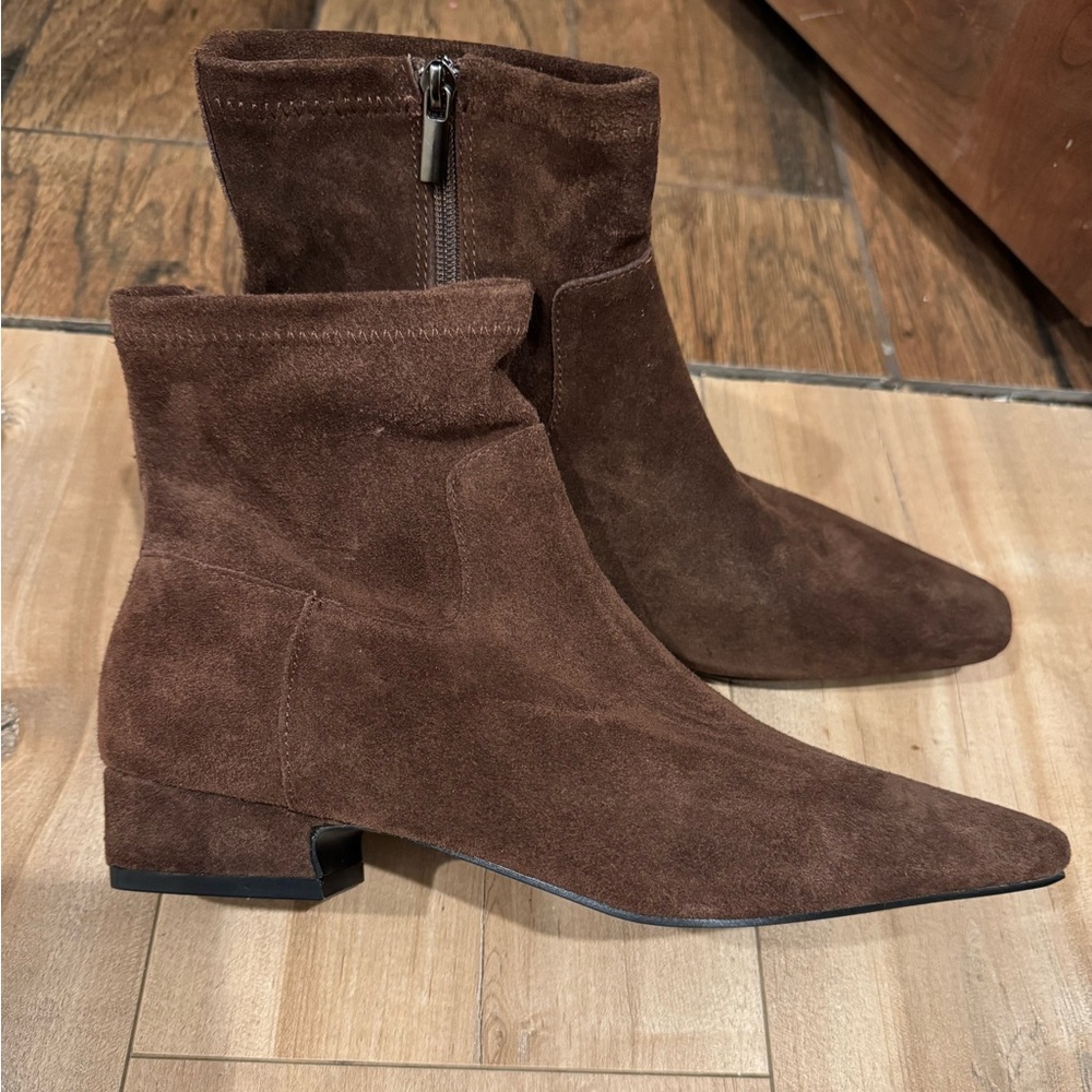 Jason Wu Block Heel Genuine Leather Brown Suede Ankle pointed toe booties 10 new